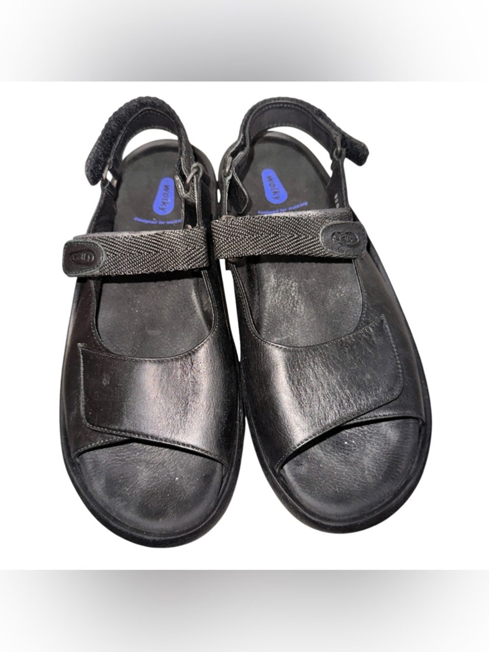 Wolky Black Leather Jewel Comfort Hook-and-Loop Sandals Size 42 US 10